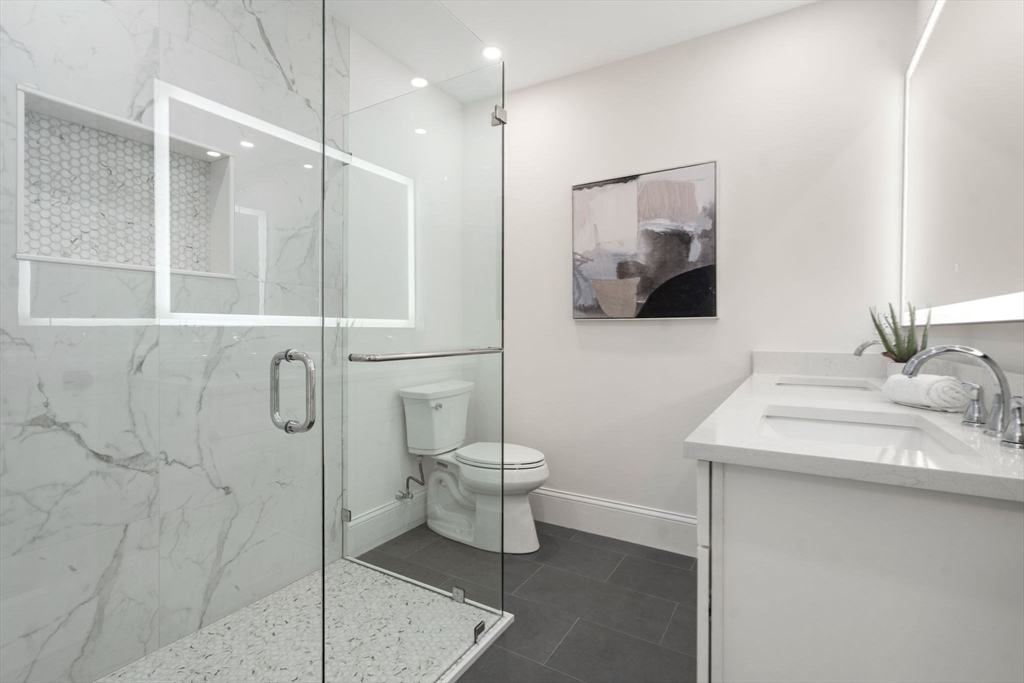 41 Waverly Street Brookline, MA 02445 - Photo 20 of 38 a bathroom with a sink a toilet and shower