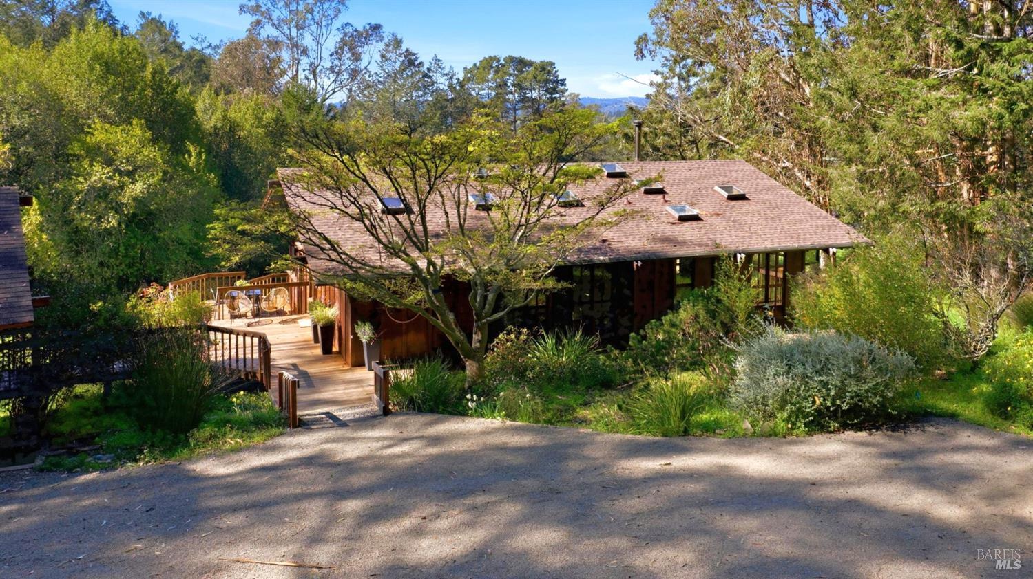 a view of a house with a tree and plants