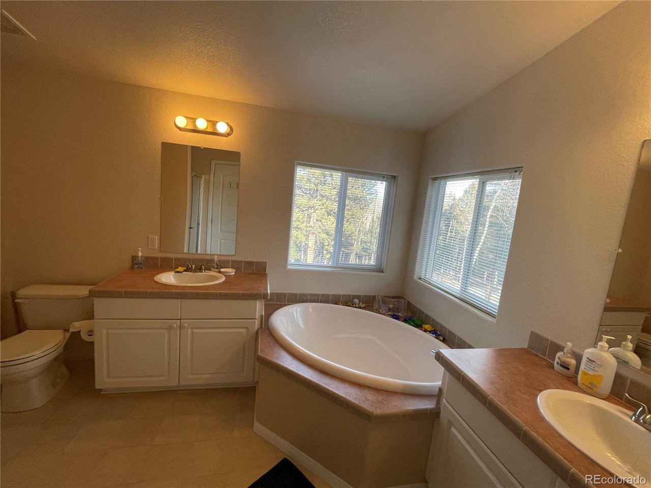663 Bellows Road Hartsel, CO 80449 - Photo 11 of 32 a bathroom with a granite countertop sink mirror vanity and toilet