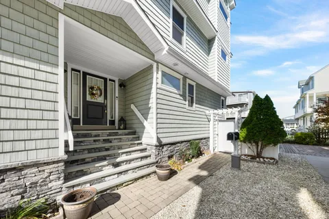 a potted plant sitting in front of a house