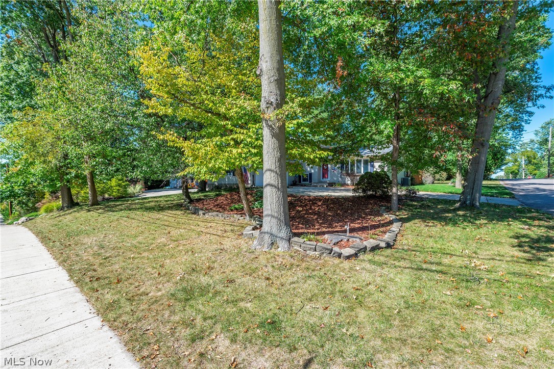 75 Houghton Road Northfield, OH 44067 - Photo 46 of 48 Mature trees providing shade, landscaped beds with stone edging, and a concrete sidewalk