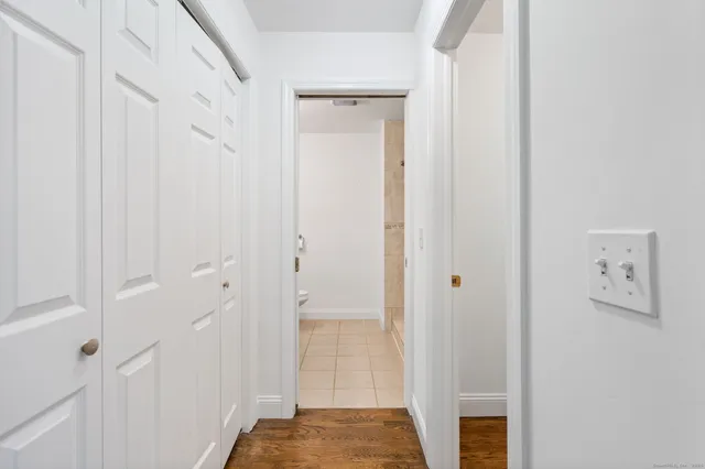 a view of a hallway with elevator