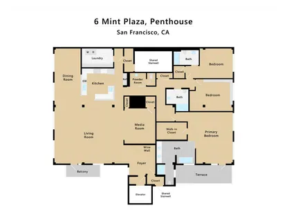 a hallway with a elevator and a painting on the wall