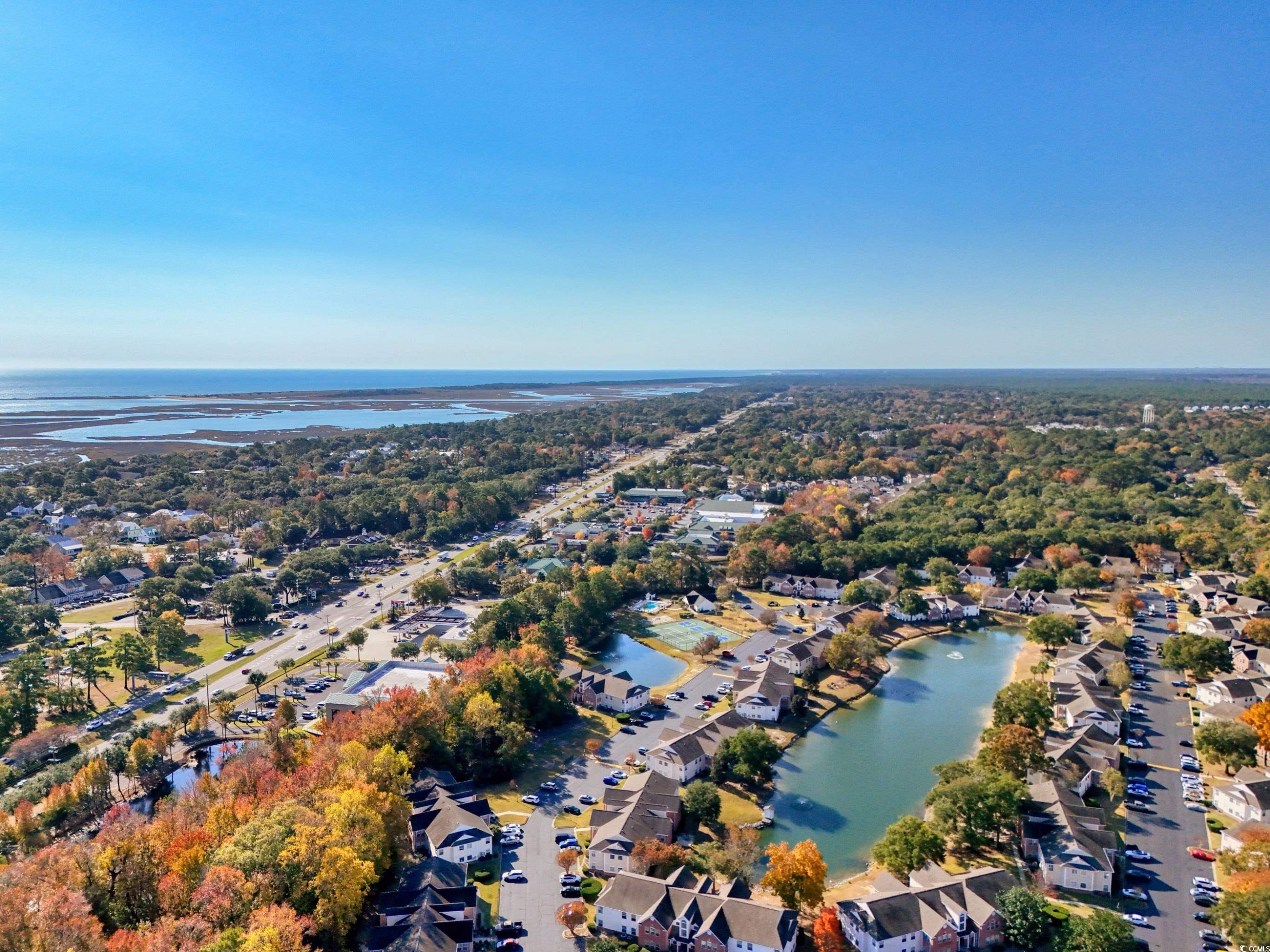 4277 Santolina Way, Unit D Murrells Inlet, SC 29576 - Photo 37 of 40 Aerial view of property's location featuring a large body of water and nearby suburban area