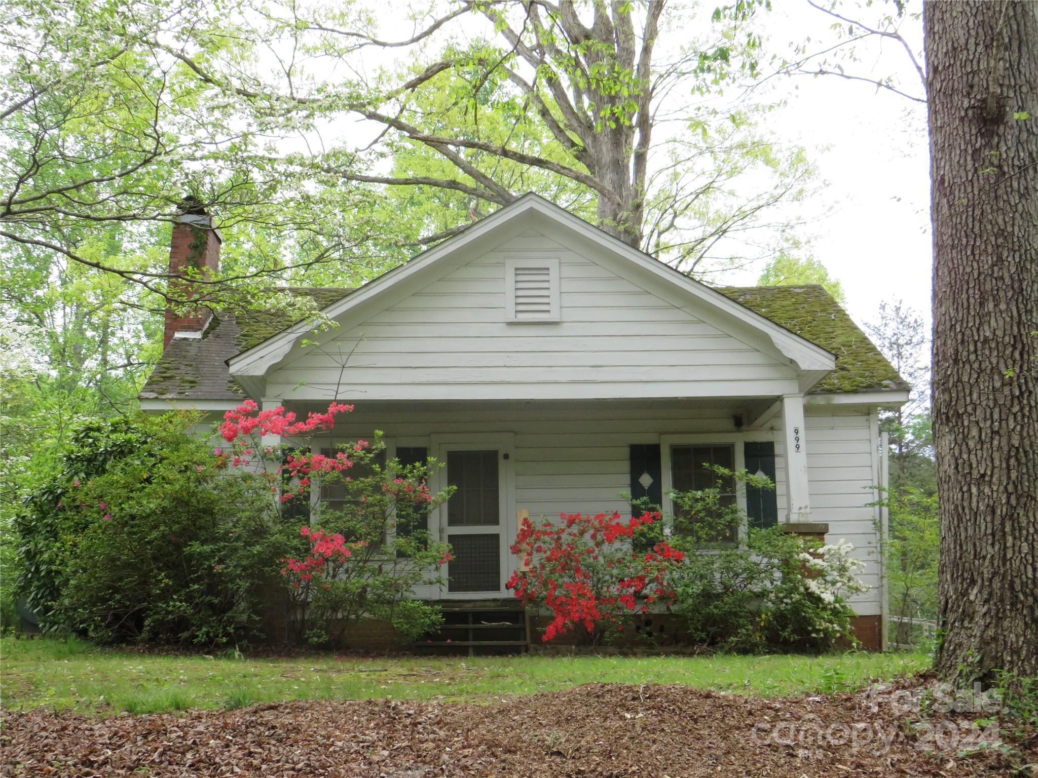 a front view of house with flowers