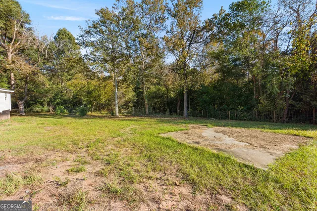 a view of a yard with trees