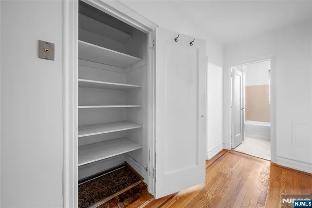 a view of walk in closet with empty racks