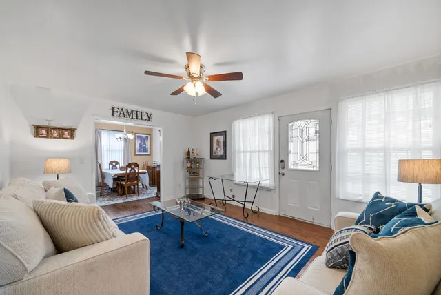 a view of a chandelier in a livingroom