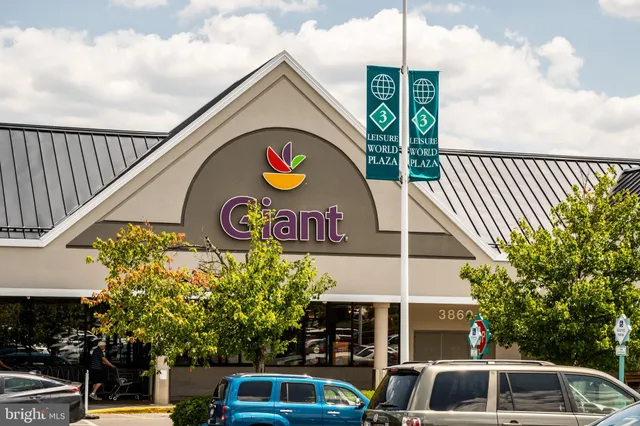 a view of a food mall next to a building