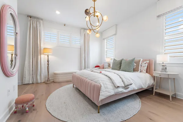 a view of a park with large trees