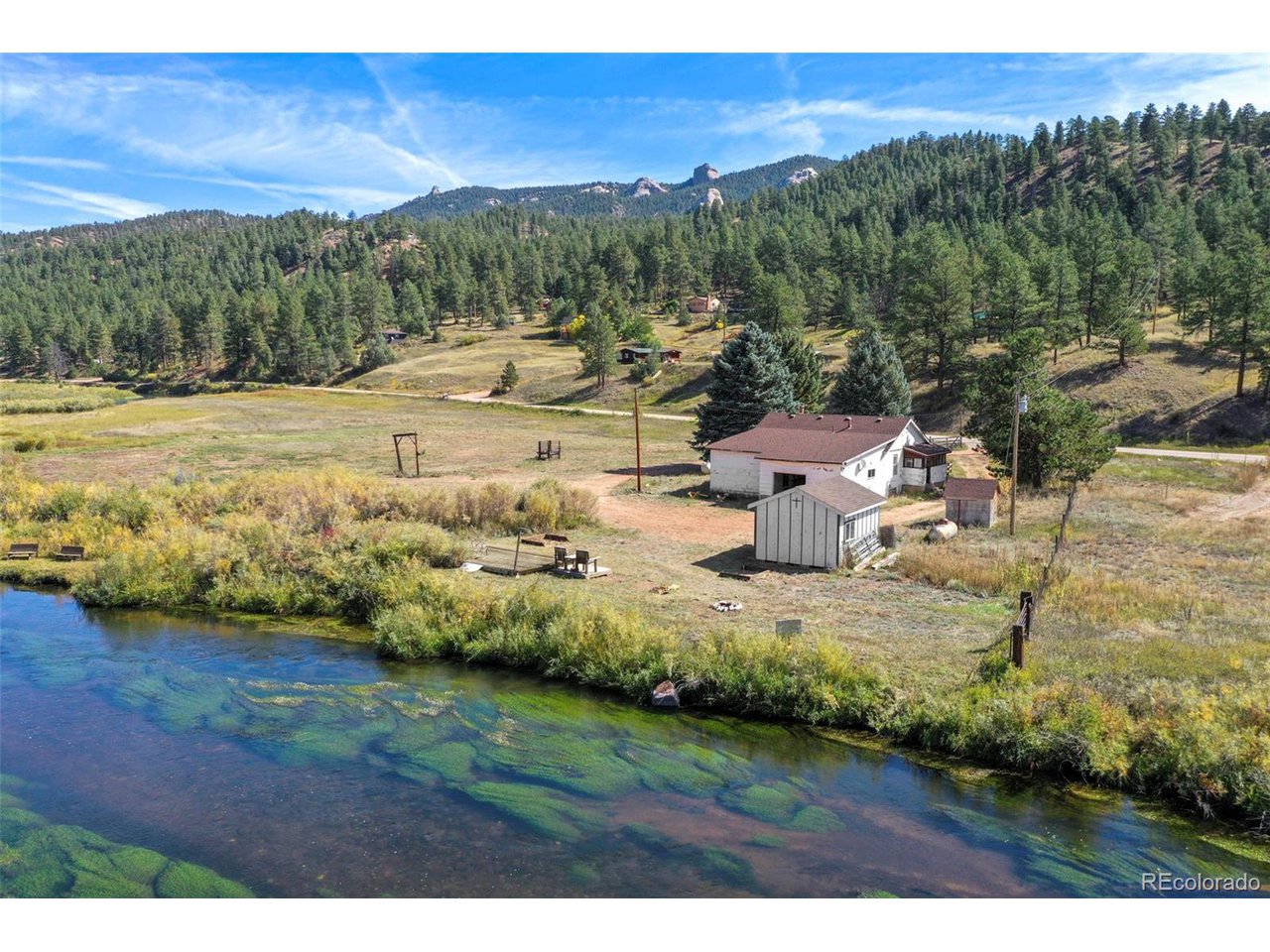 2677 South Platte River Road Sedalia, CO 80135 - Photo 28 of 42 a view of a backyard with wooden floor and mountain view