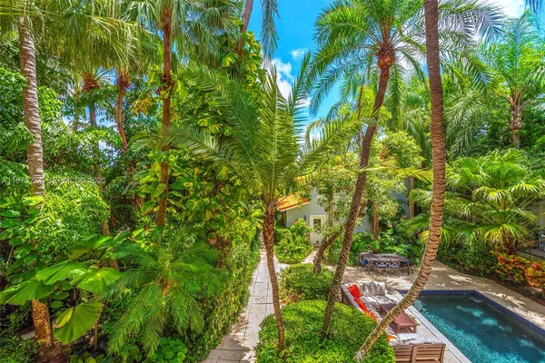 a backyard of a house with lots of green space