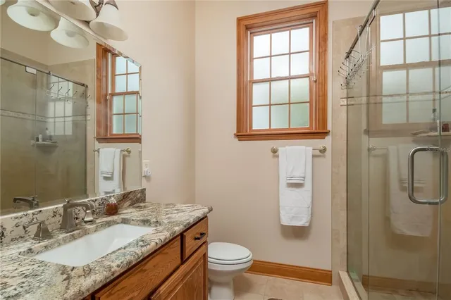 an aerial view of a house with garden space and trees