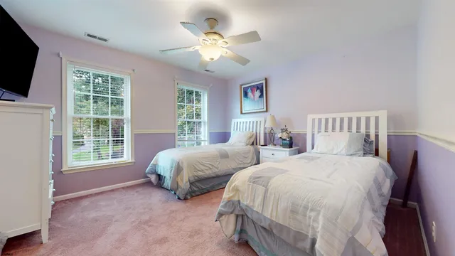 an aerial view of a swimming pool