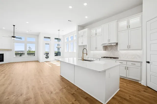a kitchen with stainless steel appliances a sink and cabinets