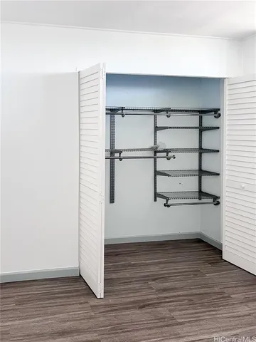 a view of an empty walk in closet