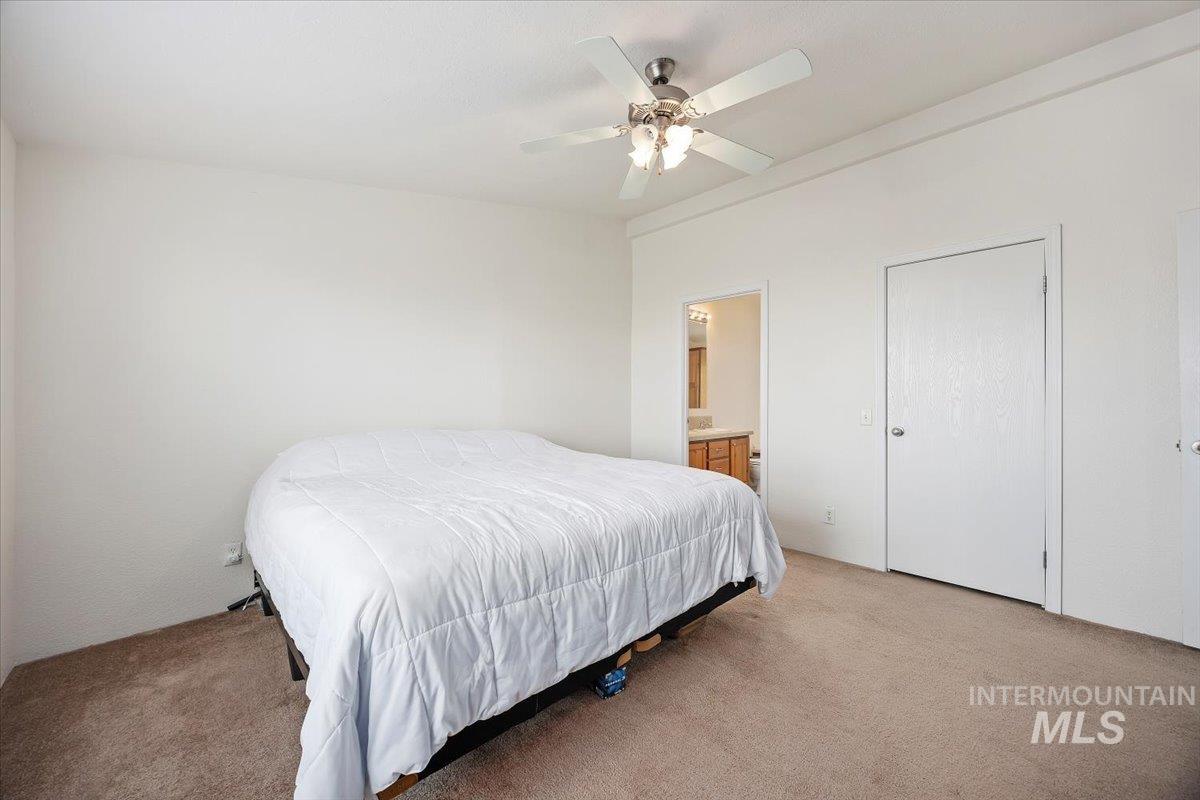 1014 S Highway Albion, ID 83311 - Photo 18 of 34 Bedroom with carpet, ceiling fan, and connected bathroom