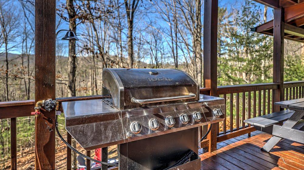 348 The Forest Has Eyes Blue Ridge, GA 30513 - Photo 21 of 49 a backyard of a house with wooden floor barbeque oven and outdoor seating