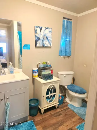 a bathroom with a sink a toilet and a mirror