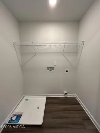 a view of a room with racks on the wall