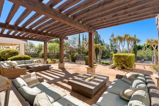 a building outdoor space with patio furniture