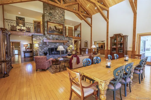 a view of a living room and dining room