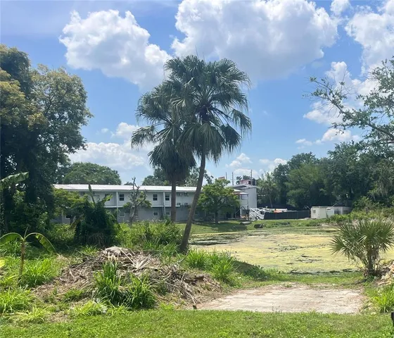 a view of a swimming pool with a garden