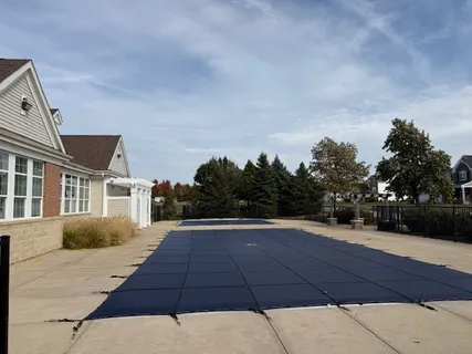 a view of a park with large trees