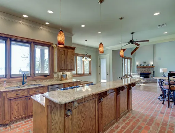 a kitchen with lots of counter top space