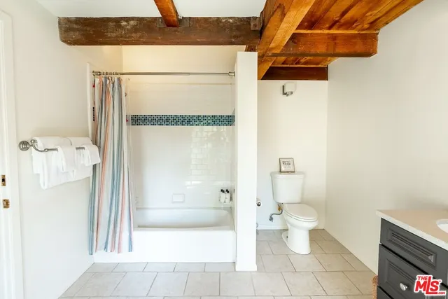 a bathroom with a shower and a toilet