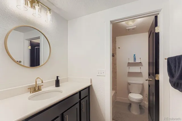 a bathroom with a toilet a sink and mirror