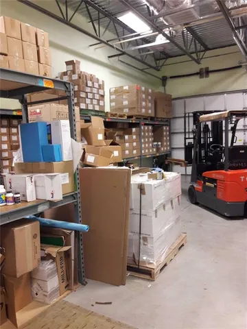 a storage room with sink