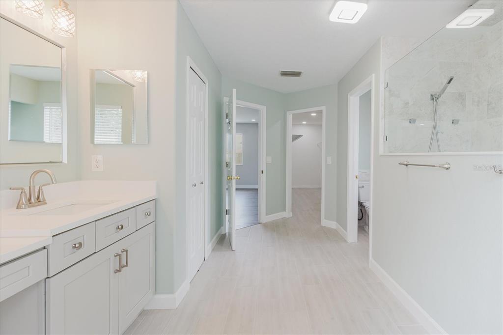 1725 Pink Guara Court Trinity, FL 34655 - Photo 60 of 100 a spacious bathroom with a granite countertop sink mirror and double