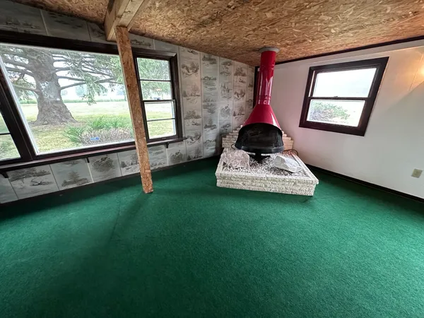 a garden view with a large window