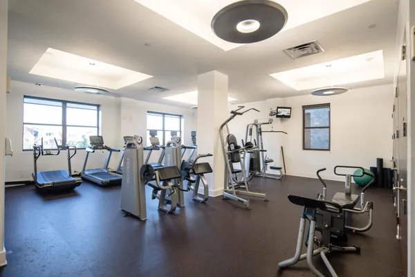 a view of a room with gym equipment