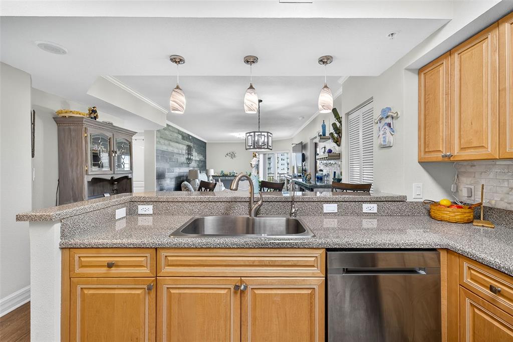 4516 Seagull Drive, Unit 519 New Port Richey, FL 34652 - Photo 10 of 54 a view of a kitchen counter top space with granite countertop stainless steel appliances a sink and a counter space