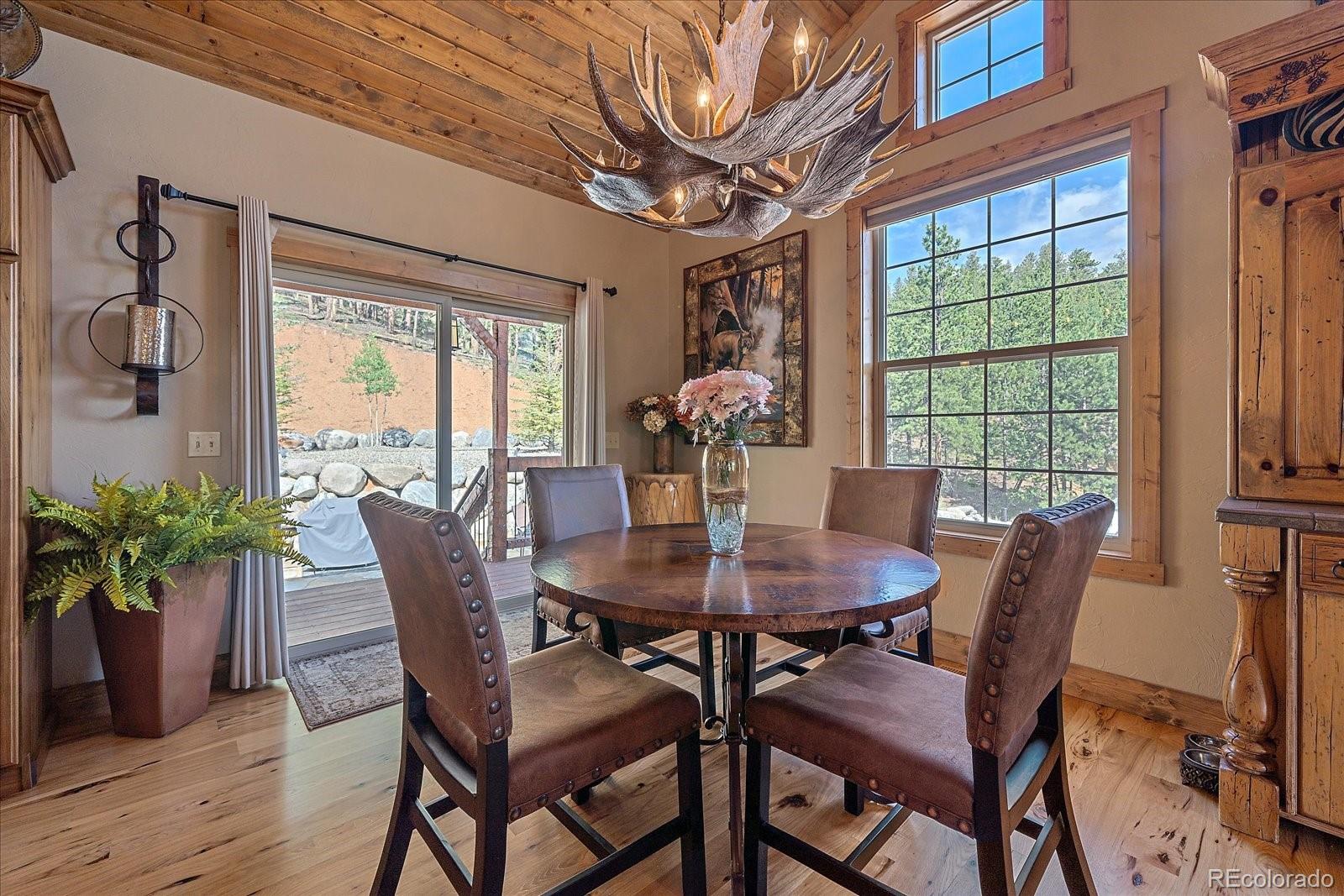 2894 County Road 43 Bailey, CO 80421 - Photo 16 of 48 a view of a dining room with furniture window and wooden floor