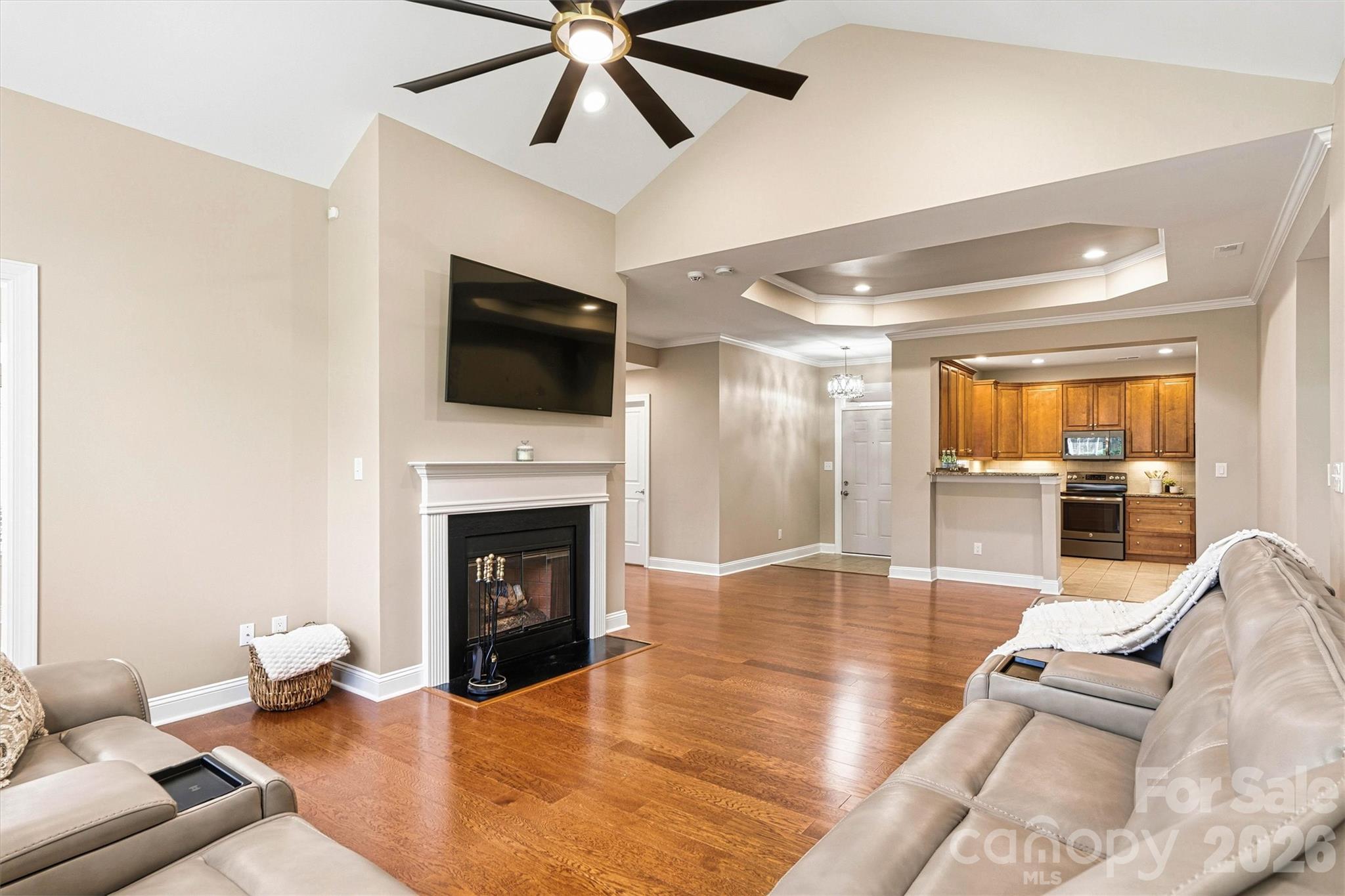 2830 Bellasera Way Matthews, NC 28105 - Photo 8 of 40 a living room with furniture fireplace and flat screen tv