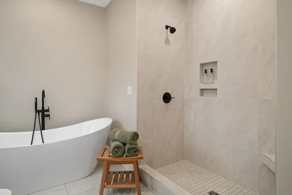 a bathroom with a bathtub