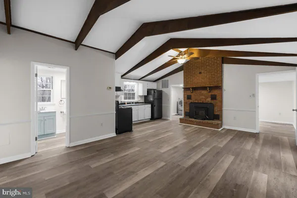 a front view of a livingroom with a fireplace