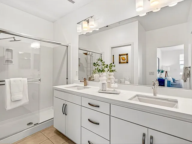 a bathroom with a shower and toilet