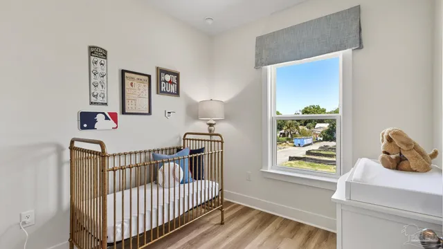 a view of a hallway with windows