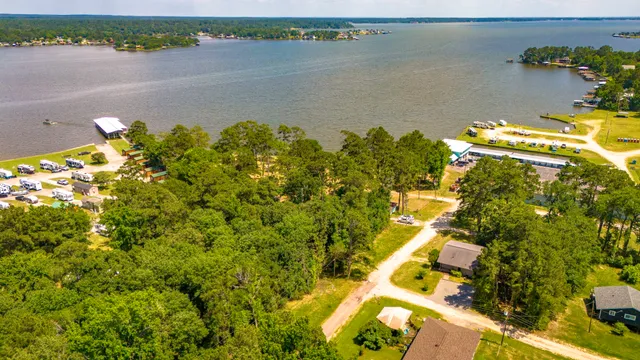 a view of a lake with a mountain in the background