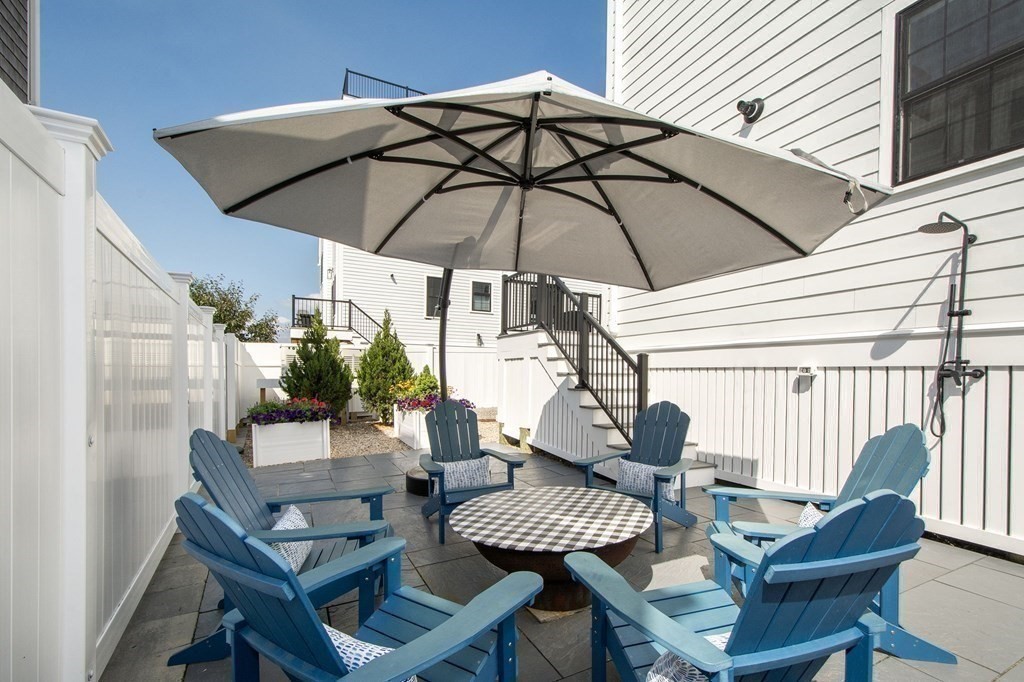 83 Glades Road Scituate, MA 02066 - Photo 6 of 37 a view of an outdoor sitting area with furniture and umbrella
