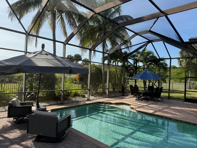 a view of a yard and a palm tree