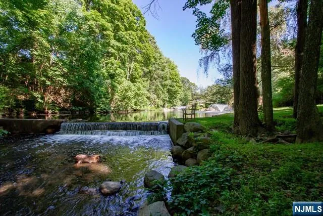 a garden view with a seating space