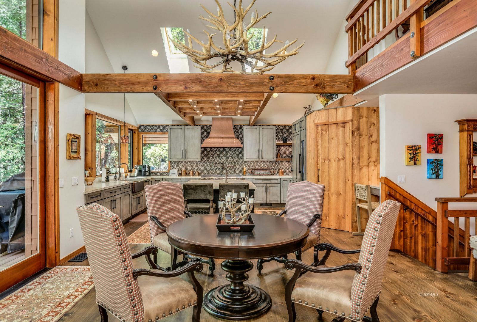 24581 Fern Valley Road Idyllwild, CA 92549 - Photo 13 of 50 Dining/Kitchen w/antler chandelier