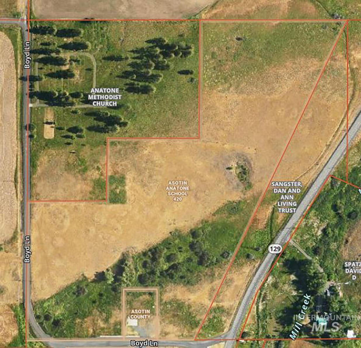 Boyd Lane Anatone, WA 99401 - Photo 1 of 14 Aerial map of property and surrounding area featuring property parcel outlined
