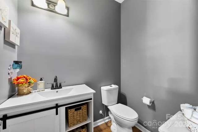 a bathroom with a sink a toilet and vanity