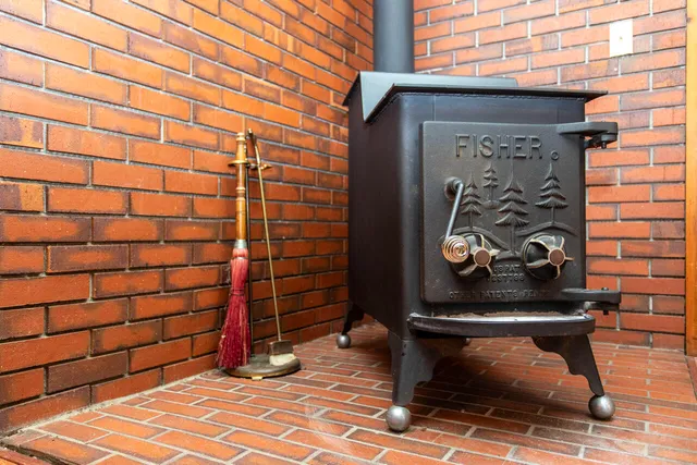 a view of a hallway with wooden shelves